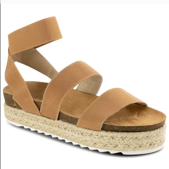 Tan Camel Espadrille Platform Two Strap Sandals - Picture 6 of 9